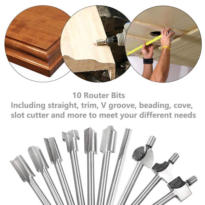 Saipor Saiper 10pcs HSS Carpentry Router Bits 1/8 Inch( 3mm ) Shank Engraving Bits Fit for Dremel Foredom Rotary Tools Set for Edge Grooving Wood Deburring Engraving and Milling - Image 5